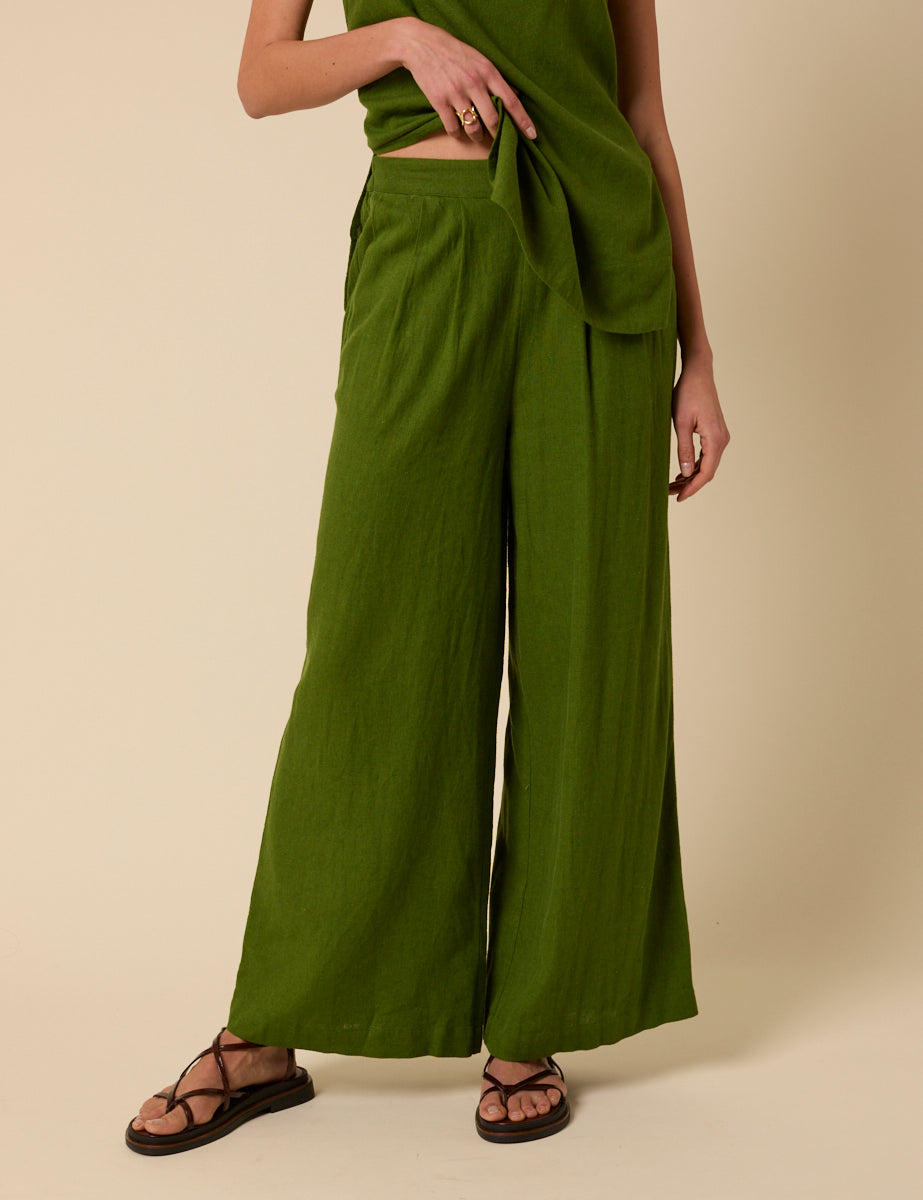 Secondary image ofGreen Linen-blend Parker Wide Leg Trousers